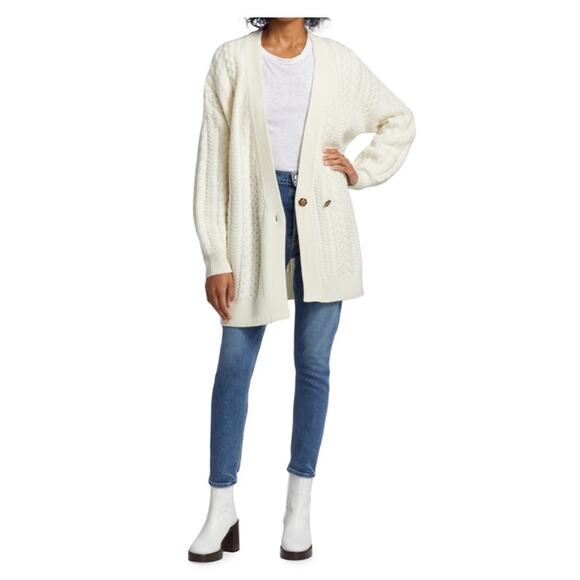 Naadam Women Oversized Wool & Cashmere Blend Cable Knit Cardigan Size M - Picture 1 of 11